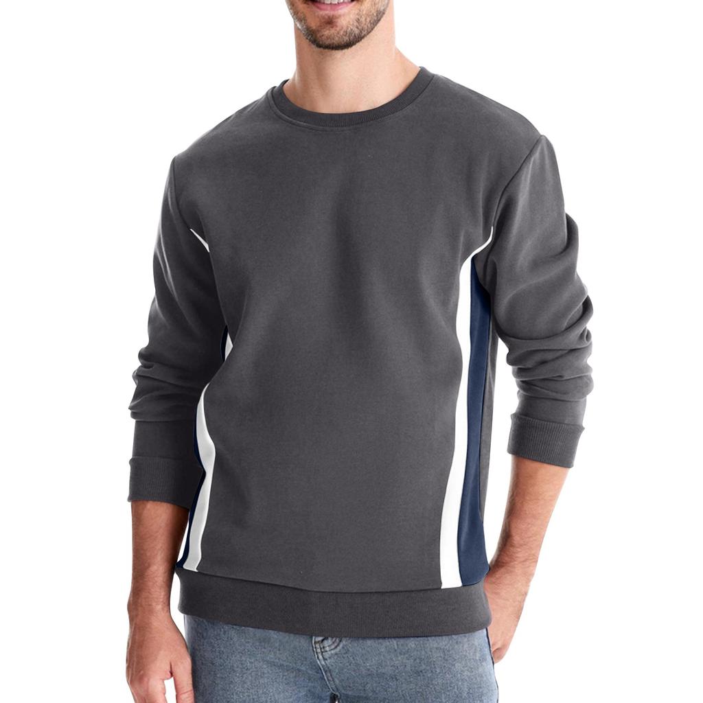 Men's Autumn Long Sleeve Solid Color Sweater Men's Loose Color Block Round Neck Casual Sweater