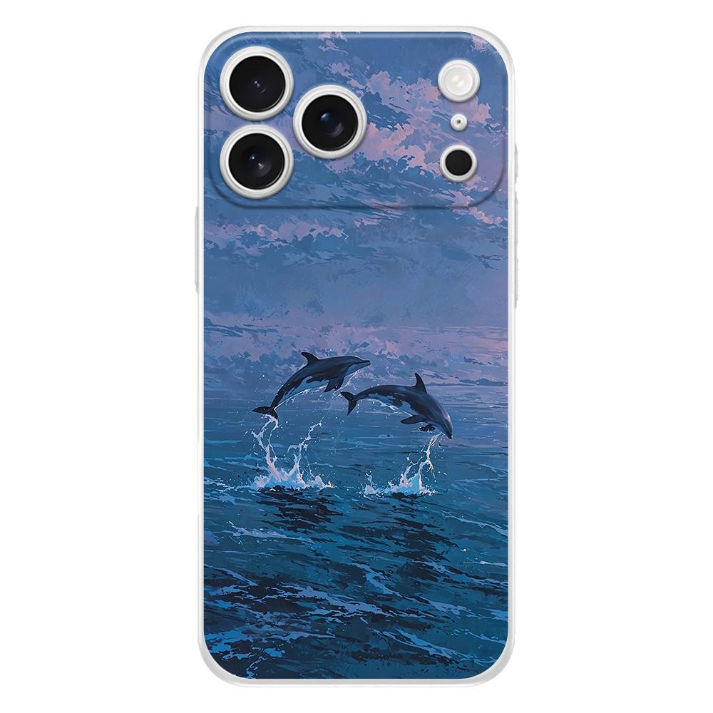 Мягкий прозрачный чехол из ТПУ для телефона iPhone 17 Air 16E 16 11 15 14 Pro MAX 12 13 7 8 Plus SE Пасхальный чехол Защита Океанский Дельфин