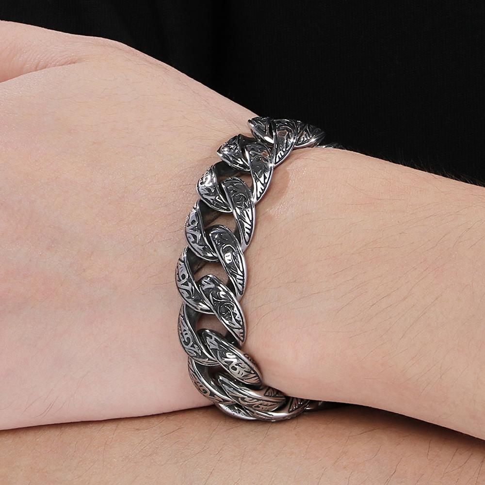 Retro Man Bracelet for Men Solid 316L Stainless Steel 18MM Curb Cuban Link Chain Men's Bracelets Hand Wrist Jewerly Accessories