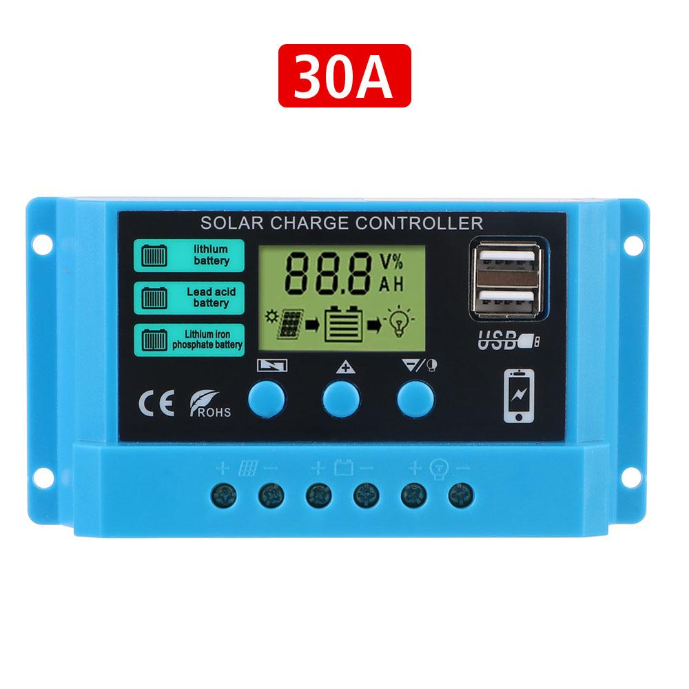 LCD Display Auto 30A Solar Charge Regulator Dual USB Chargers 5V Output Solar Controller PWM Battery Charger 12V/24V Universal