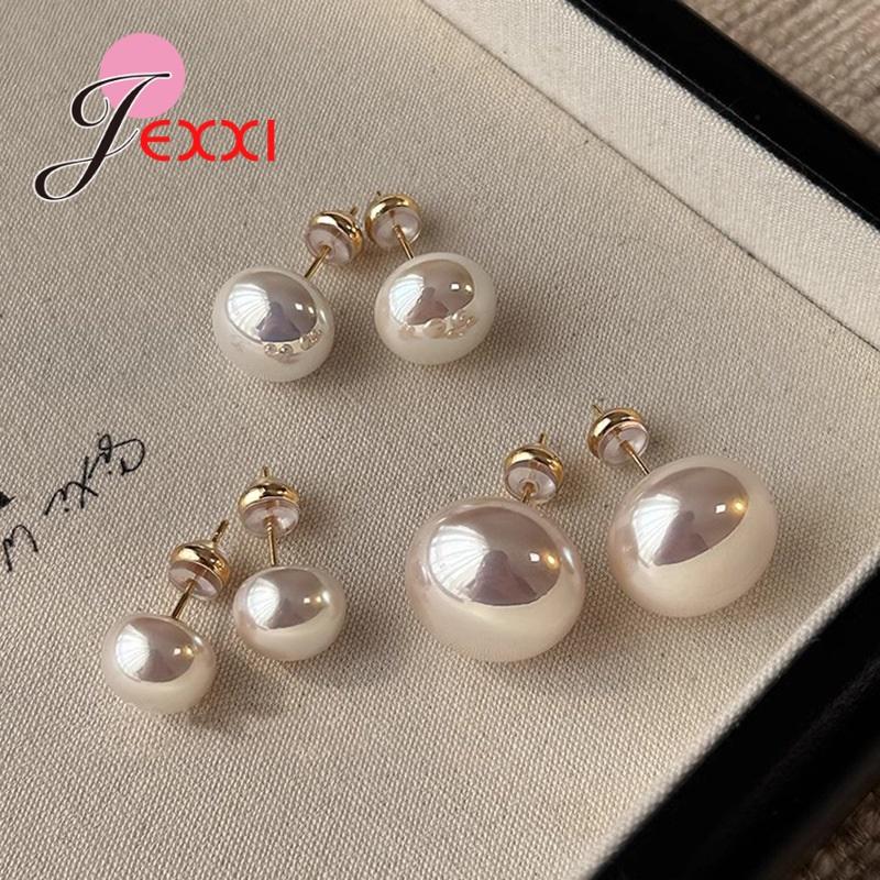 Genuine 925 Sterling Silver Round Pearl Stud Earring For Women Girls Wedding Birthday Cartilage Helix Tragus Ear Jewelry Gift