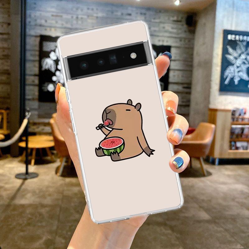 Милый чехол для телефона с капибарой для Google Pixel 9 8 7 6 Pro XL 8A 7A 6A 5 4 5A 4A 3A XL 5G, мягкий силиконовый, прозрачный TPU