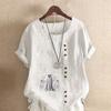Женская модная футболка Ghost Printed с круглым вырезом и коротким рукавом, повседневная рубашка из хлопка и льна с рисунком, свободная летняя блузка для отдыха, топы
