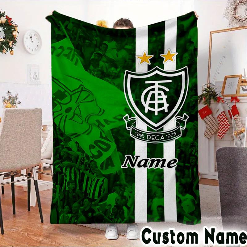 Custom Name Green Shield America Design Throws Blanket Flannel Blankets for Couch Bed Gifts for Men Women Picnic blanket Christmas fan gifts