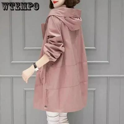 Куртка женская одежда весенне-осенний плащ средней длины куртка со шляпой корейская версия плюс размер свободная грация