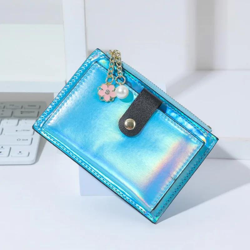 Женский модный короткий кошелек, кошелек из лазерной цветной искусственной кожи, кошелек с нулевой ручкой, держатель для кредитных карт, сумки, чехол для нескольких карт