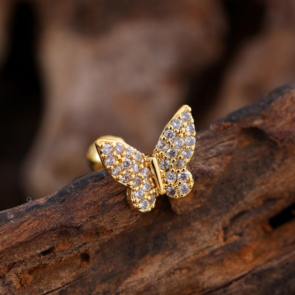 10 шт./набор 20G Золотая серьга-пирсинг хряща уха с CZ, серьга-пирсинг трагуса, дизайн медведя и паука, кольца-гвоздики для хеликса, пирсинг конч уха, ювелирные изделия из стали 316L