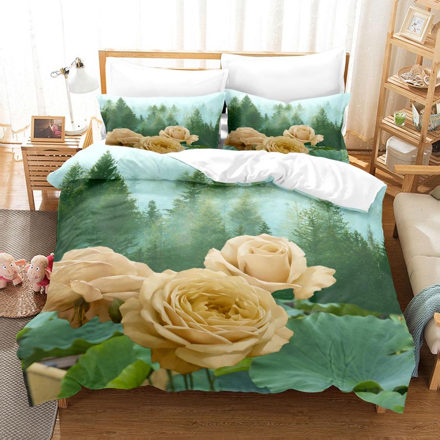 Comforter Green Flower Double Bed With Lotus Bedding Set King Size 3Pcs 2Pcs Single Twin Full 200X200 220X240Cm