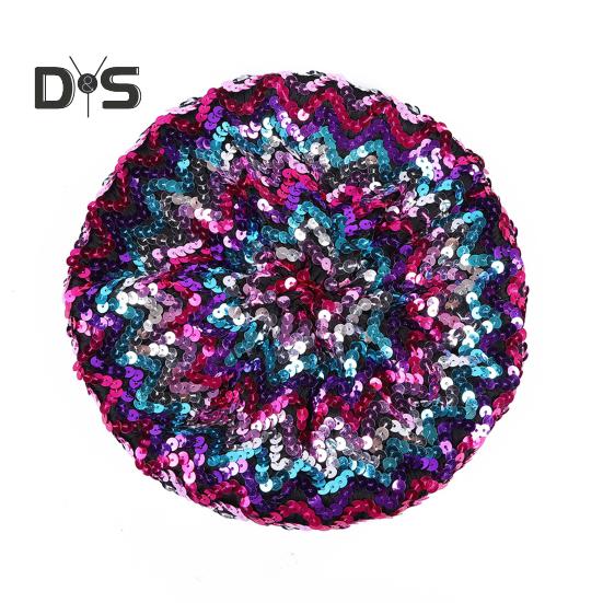 Sequin Beret for Women Sparkling Stage Effect No Brim Flat Top Solid Color Parties Performances Headwear Lady Cap