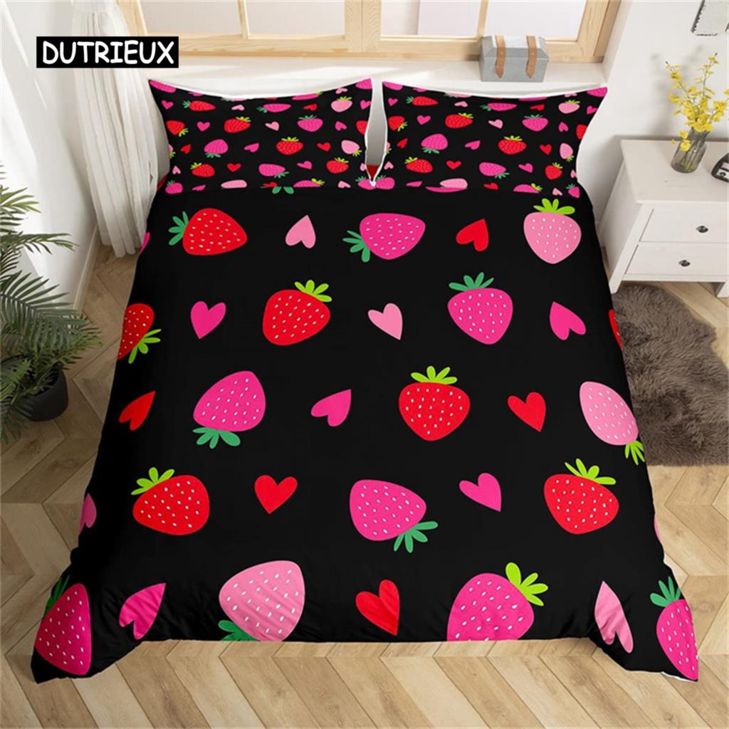 Пододеяльник с милым рисунком клубники для девочки-подростка, комплект из микрофибры, синяя звезда, желтый цветочный пододеяльник, декор для спальни