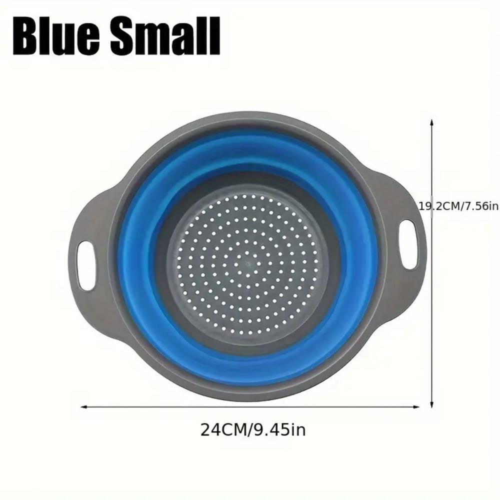 Foldable kitchen strainer, a small round strainer with a base and handle, suitable for pasta, fruits and vegetables