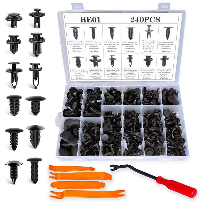 240-Piece Car Retainer Fastener Kit: Bumper Push Pins & Rivet Clips for Ford, Honda, Toyota