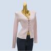 Chinese Style Pink Buckle Knitting Cardigan Silm Slim Looking Spring & Fall New Arrival Retro Chinese Style V Neck Long Sleeves Outwear