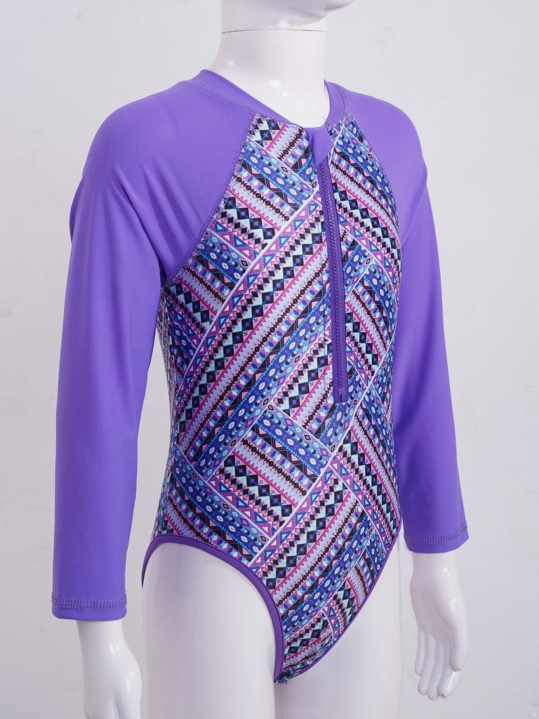 Детская рубашка с длинными рукавами и молнией с принтом для девочек, защитный купальник от солнца, купальный костюм