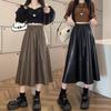 High-Waist PU Leather Skirt: Autumn A-line Swing, Mid-Length, Hip-Covering, for Women