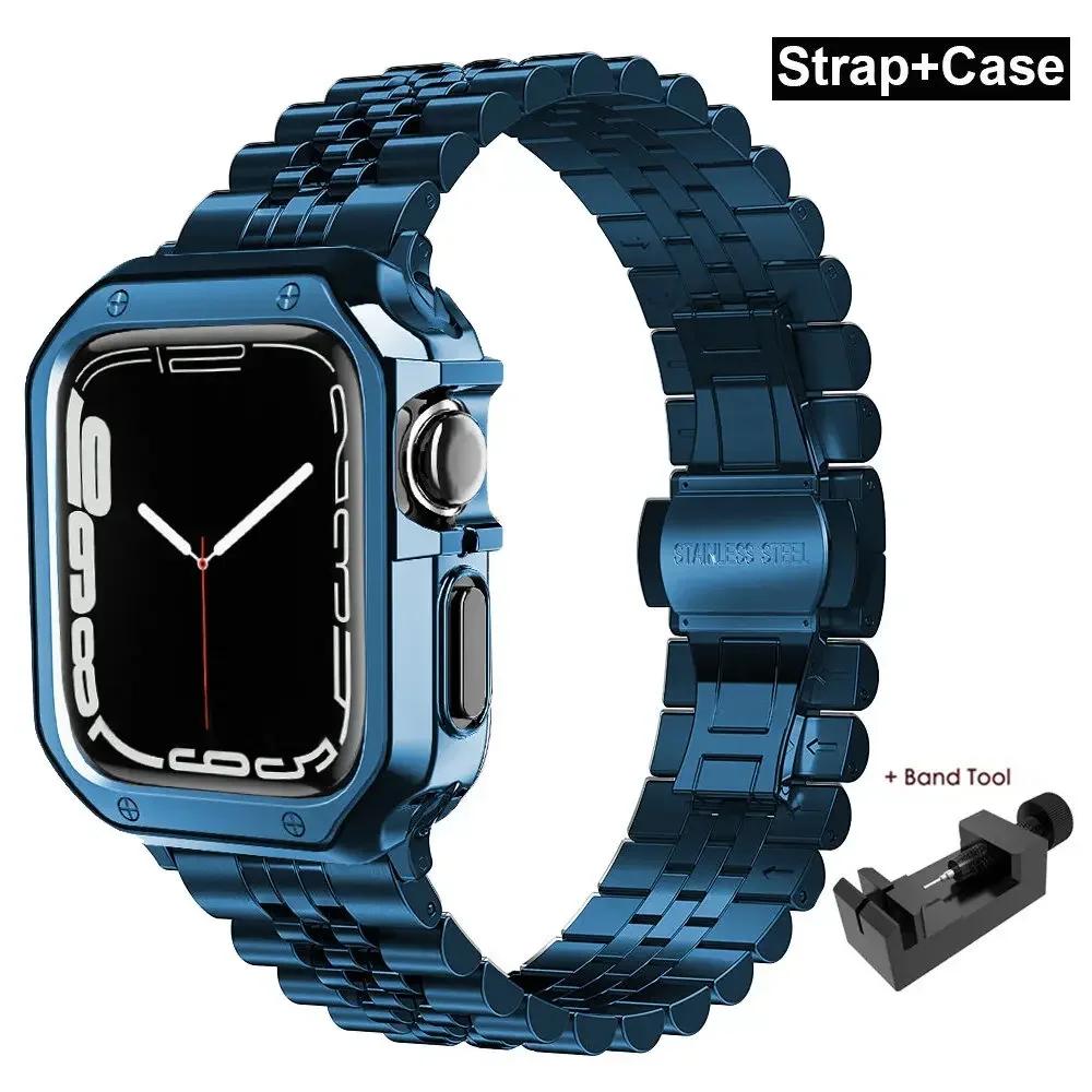 Защитный чехол из ТПУ + Металлический ремешок для Apple Watch Ultra Ремешок 49 мм 45 мм 44 мм 41 мм 40/38 Браслет из нержавеющей стали серия 3 5 6 se 7 8