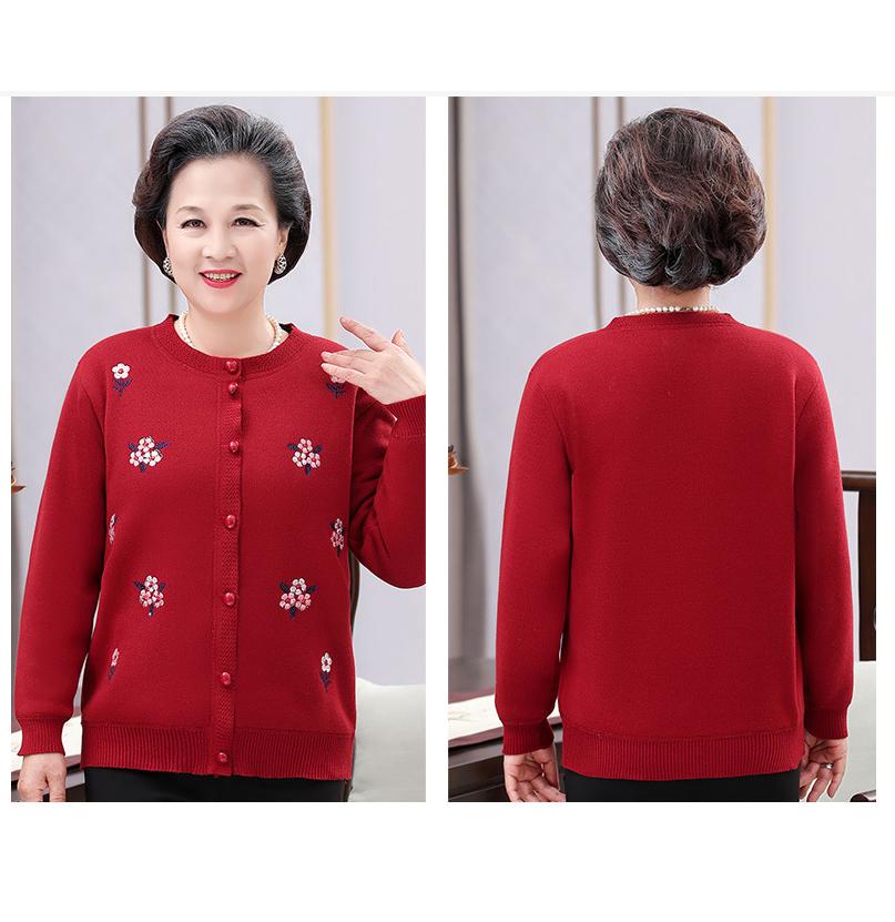 Осенне-зимний свитер с длинными рукавами плюс бархатный теплый вязаный свитер для женщин среднего и пожилого возраста, нижняя рубашка с вышивкой, женское пальто