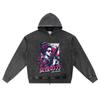 DTG Print Knitted Denim Zip-Up Hoodie Girl Power Brother Print Zipper Hoodies