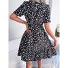 VEZFAA Women's Fashion Summer Spring Polka Dot Print Short Sleeve O-Neck High Waist Casual Dresses
