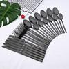 24Pcs Black Cutlery Set Knife Fork Spoon Dinnerware Tableware Set Stainless Steel Mirror Tea Spoons Flatware Silverware Set