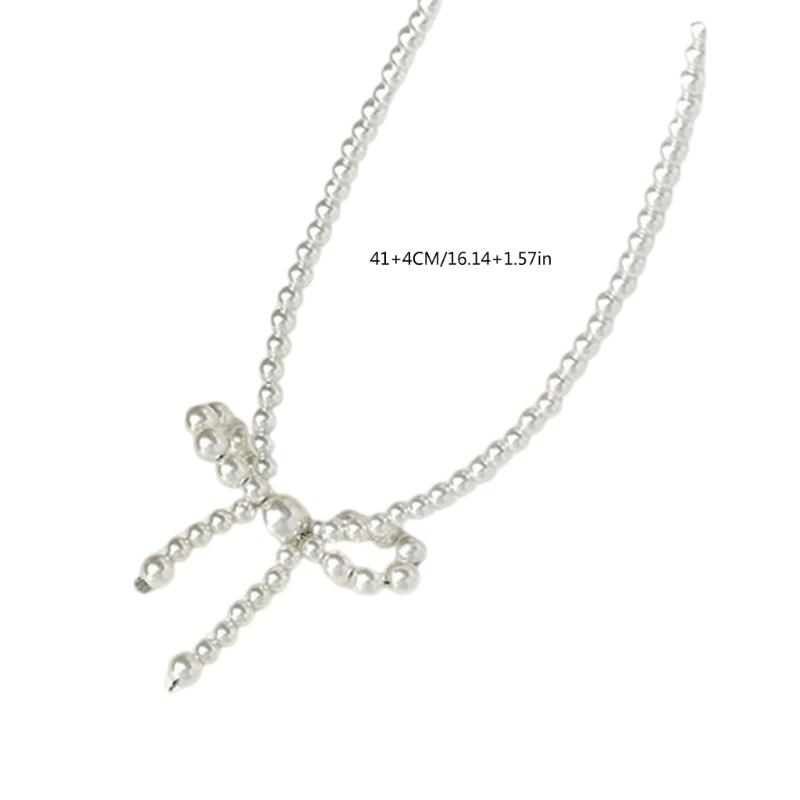 Unique Bowknot Pendant Necklace Fashion Beaded Necklace Elegant Necklace Alloy Texture Suitable for Daily Party Wear