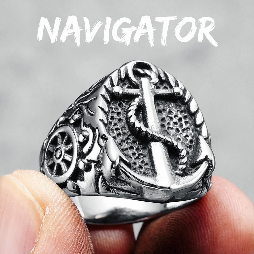 Кольцо в стиле ретро с якорем из нержавеющей стали 316L, мужские кольца, штурман, капитан, руль, скала, для байкера, мужчины, парня, ювелирные изделия, лучший подарок