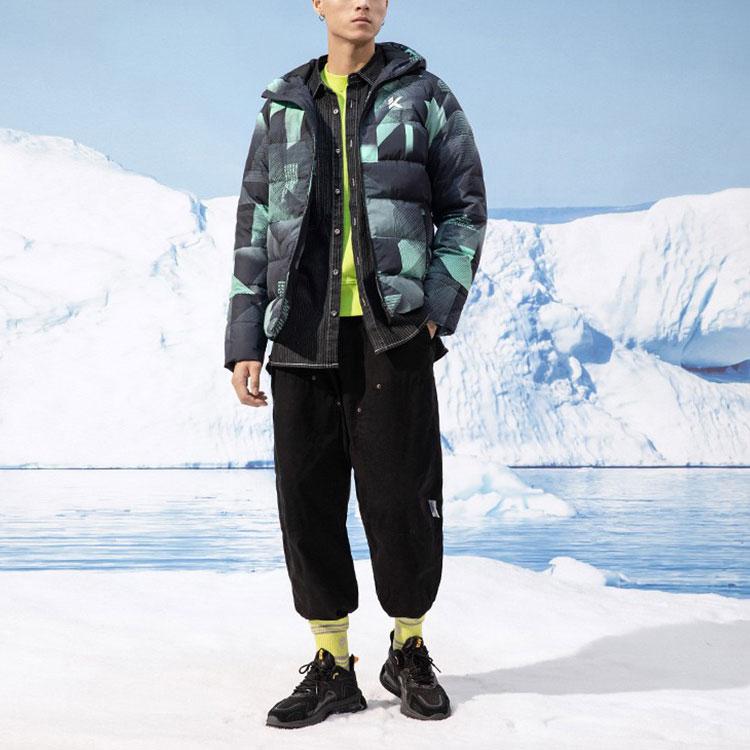 Anta Баскетбольная серия, пуховик с капюшоном и цветными блоками, мужская верхняя одежда, сказочный зеленый 152141923-4