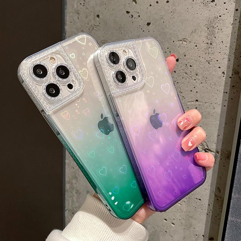 Прозрачный чехол для телефона с градиентным лазером и сердечком для Iphone 11 13 12 Pro Max X Xr Xs Max 7 8 Plus, мягкая прозрачная акриловая задняя крышка
