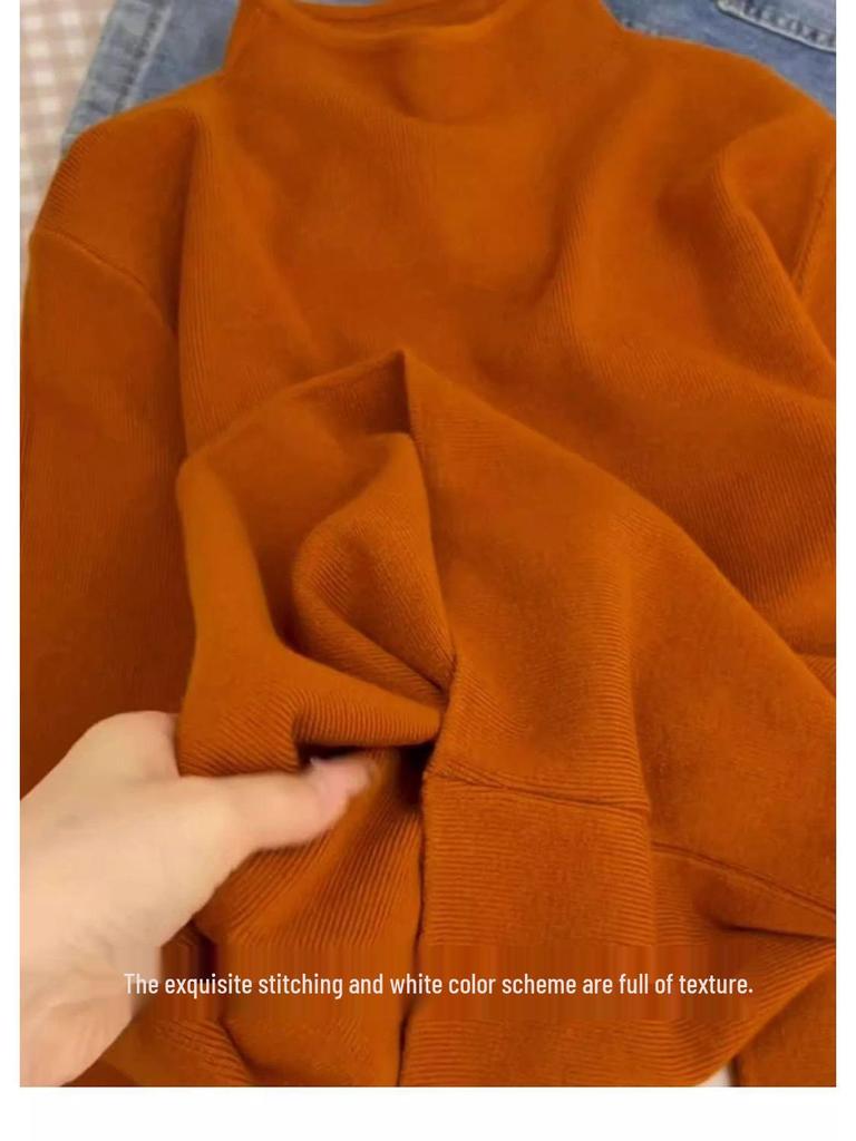 Оранжевый трикотажный свитер с полувысоким воротником, облегающего кроя, с длинным рукавом, для осени/зимы