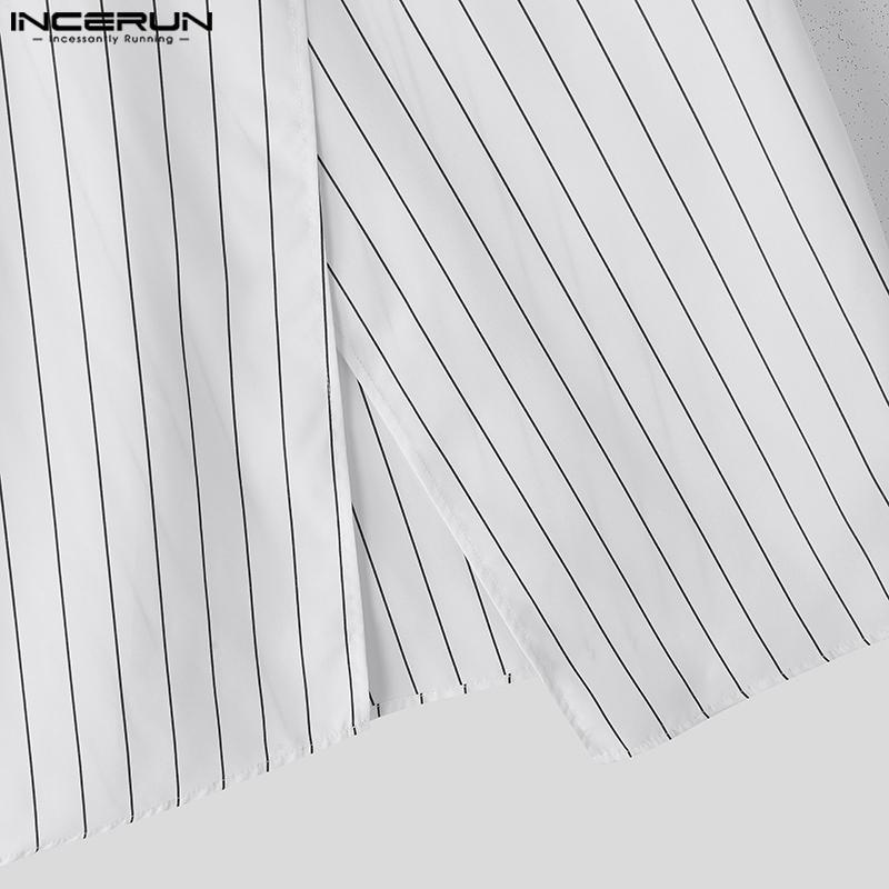 INCERUN Мужские повседневные футболки с V-образным вырезом, коротким рукавом, полосатым перекрестом спереди, асимметричным низом