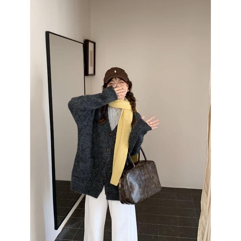 Новый свободный ленивый стиль большой размер повседневный вязаный кардиган универсальный базовый вязаный топ куртка женский