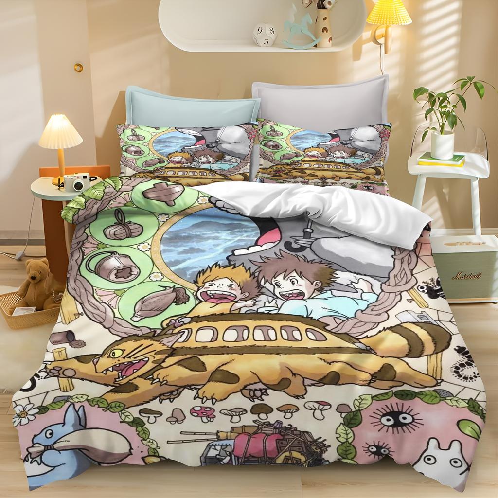 Anime Duvet Cover Pillowcase Bedding Set T-TotoroS Kawaii Adult Boy Girl Bedroom Decoration Children Single Double Large Size