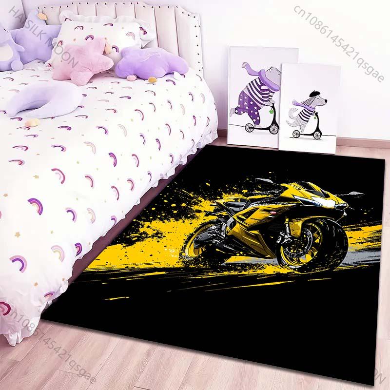 Ковер с узором в стиле Мотоциклетные гонки для гостиной, спальни, дивана, креативный коврик для прихожей, декор для дома, ковер для зоны, нескользящий коврик