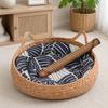 Round Wicker Cat Bed Basket Natural Rattan Pet House Kitten Small Dog Summer Cooling Breathable Sleeping Nest Washable