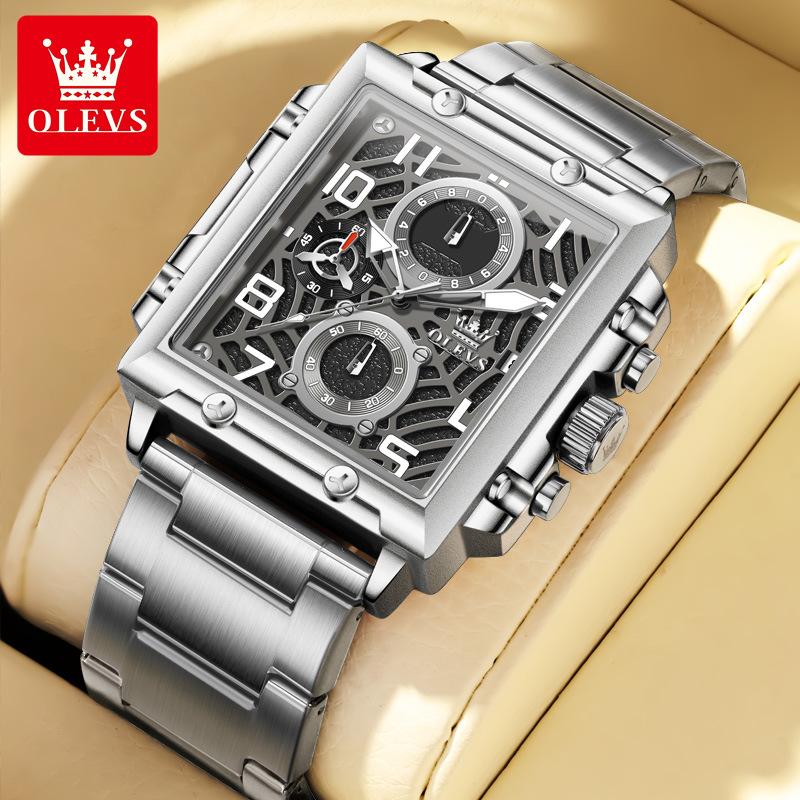 Деловые мужские часы водонепроницаемые светящиеся календарные хронограф квадратные мужские часы из нержавеющей стали кварцевые мужские часы Reloj