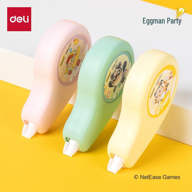 Канцелярская лента-корректор Deli Egg Party Collaboration, силиконовая оболочка - Прочная и устойчивая к разрывам коррекционная лента DZ108/DZ109.