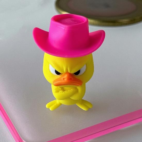 Humorous Home Accents Angry Duck Desk Figurine, 3D Printed Yellow Office Decoration with Cowboy Unique Shelf Displays Hat, Little Animal Ornament for