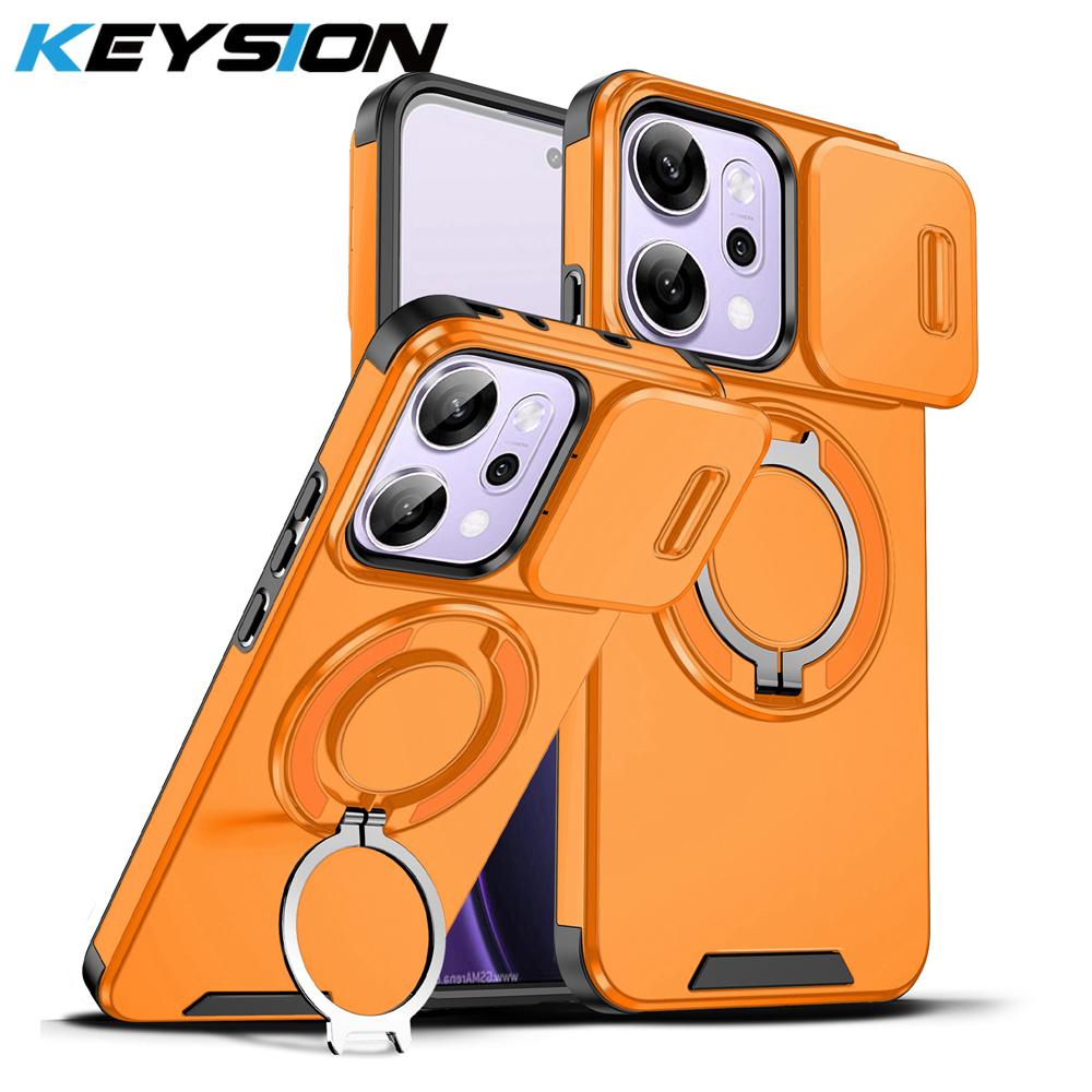 KEYSION Чехол для телефона с кольцом-подставкой 360° для OPPO Reno14 Pro 5G, сдвижная защита камеры, магнитная противоударная крышка для OPPO Reno14 F 5G