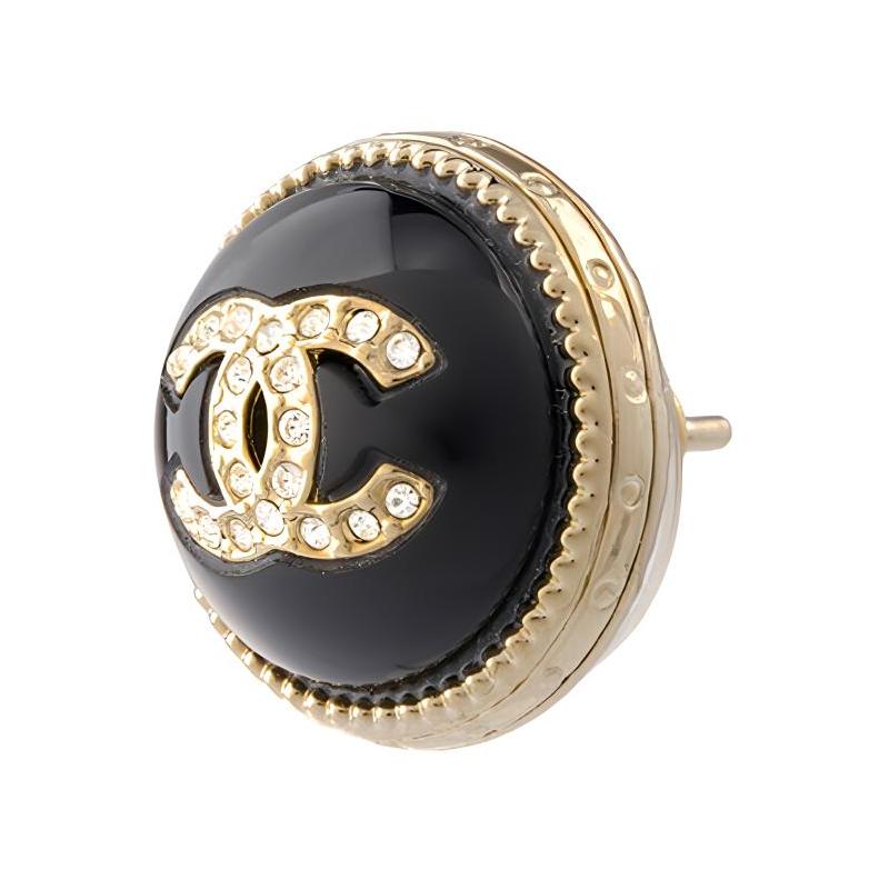 Chanel 22C ранний весенний двойной C смола с бриллиантами классические металлические серьги женские черные