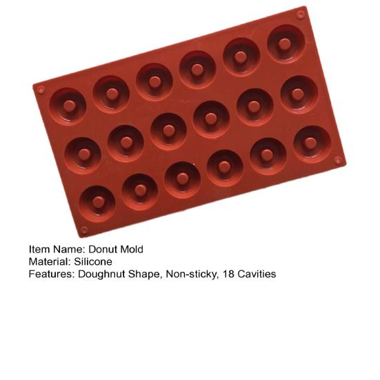 Non-sticky Demoulding Food Grade Chocolate Mold 18 Cavities Doughnut Baking Mold Tray