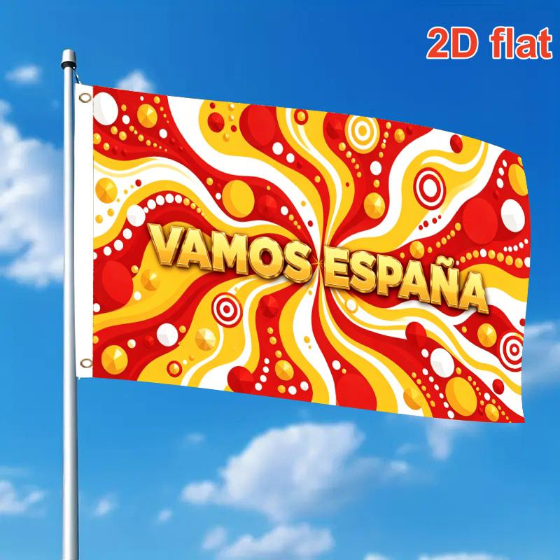 2D плоский, Один большой флаг VAMOS ESPANA Фан Граффити Хобби Графический дизайн Испания Культурное Искусство Печать 2D Плоская Печать Дизайн Фестиваля, Односторонний, Два Ха