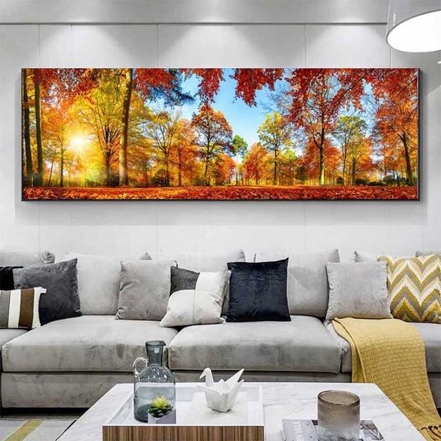 Пейзаж Зеленый Желтый Лес Дерево Холст Картина Солнечный свет Плакаты и принты Настенные Панно Гостиная Домашний Декор Без Рамки