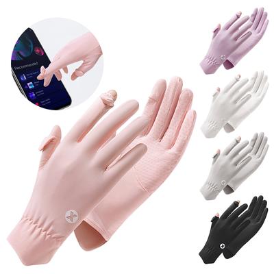 Летние солнцезащитные перчатки женские тонкие ледяные шелковые перчатки с защитой от УФ-лучей модные варежки для езды на велосипеде и бега, перчатки с сенсорным экраном и пальцем росы, противоскользящие перчатки