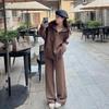 Women's Korean Style Knit Zipper Set: Autumn/Winter Loose Fit Plus Size Two-Piece with Wide-Leg Pants