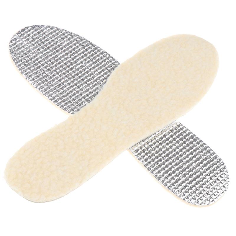 1 Pair Of Aluminum Foil Lamb Wool Insoles Winter Warm Soft Plus Velvet Insoles