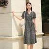 Jiuzi Anna Kou Romantic Love Polka Wrapping V-neck Waist Chiffon Dress for Women 2024 Summer New Style