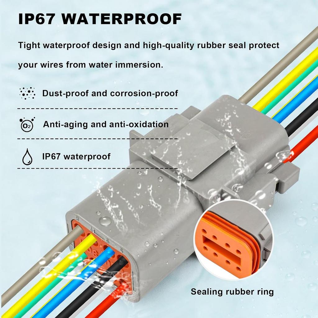 Deutsch DT 6 Pin Connector, 6 Way DT Automotive Waterproof Electrical Connector Male Female Plug Wiring Harness with 16AWG Cable Wire,for