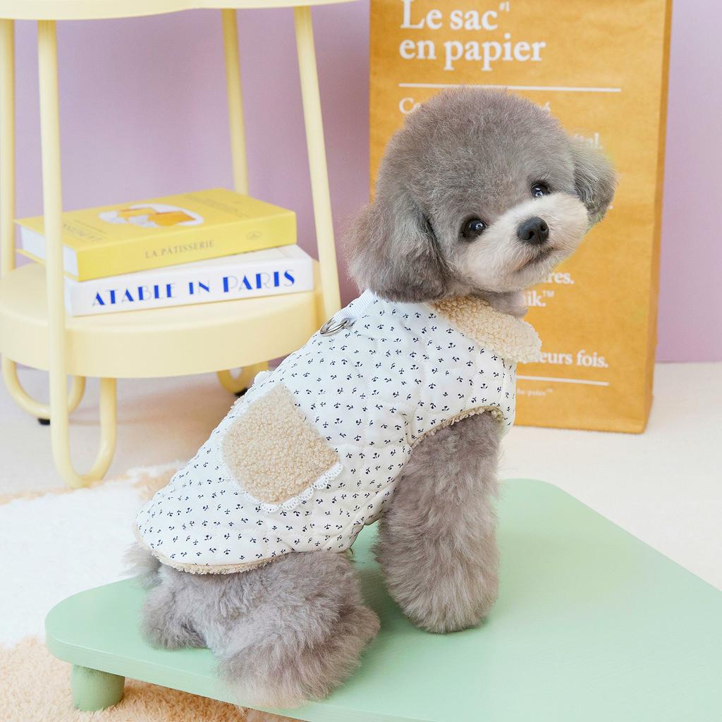 Autumn and Winter Plush Pocket Dog Clothes with Drawable Pocket Starlight Coat Teddy Dog Parkas with Plush Small Pet Clothes