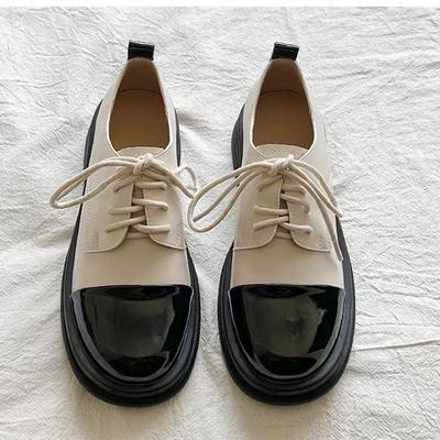 Французская платформа Маленькие ароматные мокасины на шнуровке Одиночные туфли Женские туфли Туфли Мэри Джейн Колледж Британский стиль Маленькие кожаные туфли