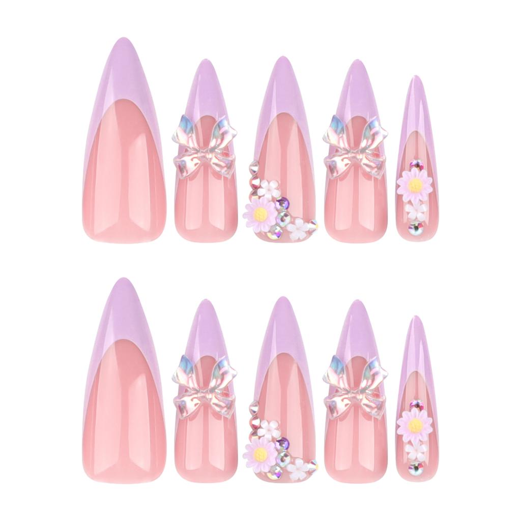 24 шт. французский фиолетовый маникюр 3D Aurora Bow Wearing Nail Летний новый ноготь повторяющийся накладной ноготь